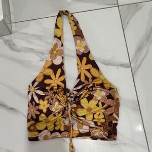Floral Halter Top in Brown and Yellow